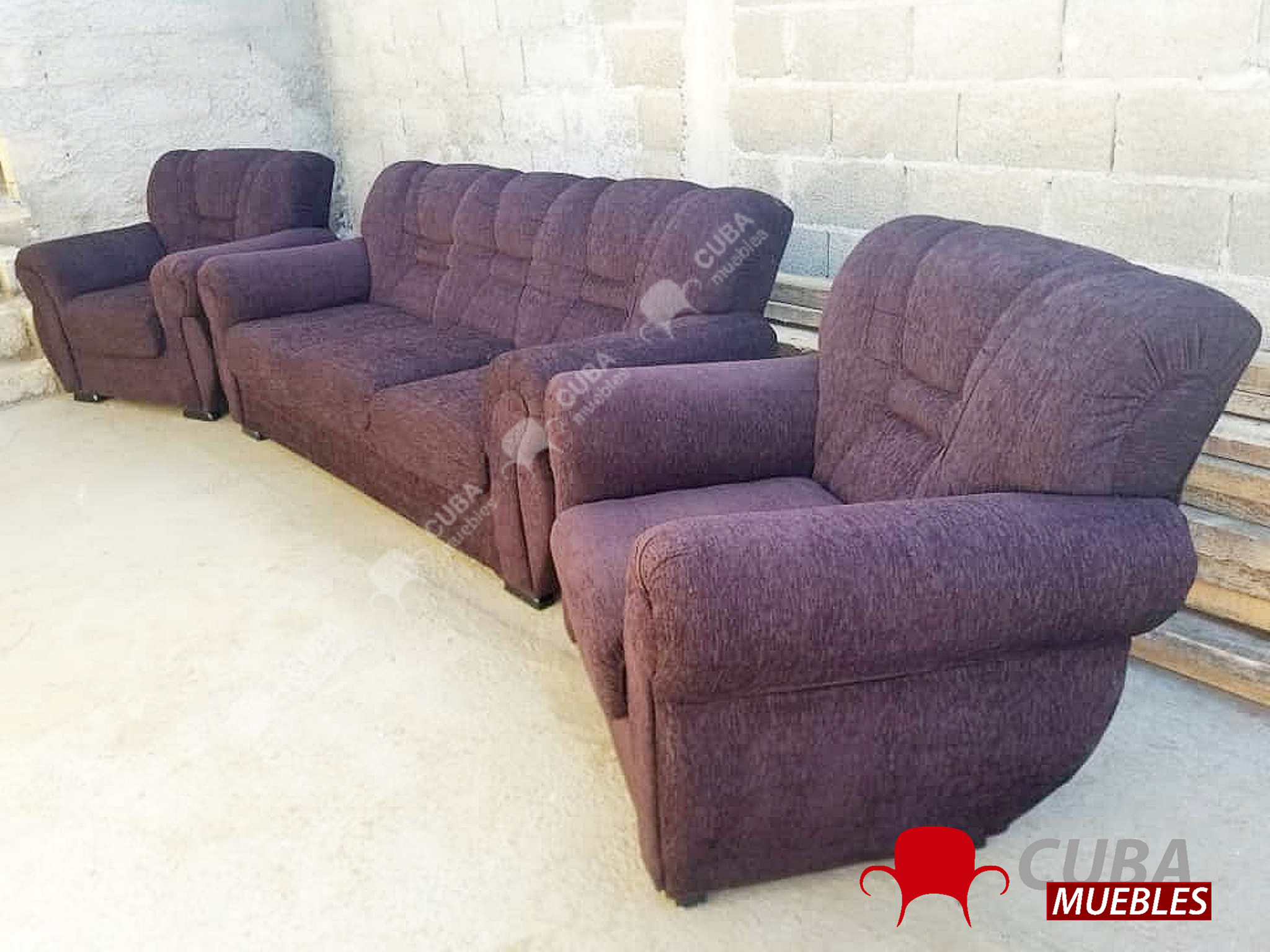 Juego Brasileño Moderno en Chenille Marrón - Cuba Muebles, image size:2048x1536